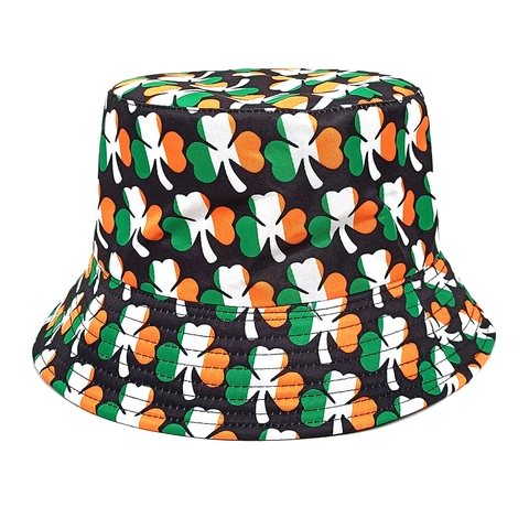 Chapeau Bob Saint Patrick Imprimé Trèfle Polyester Protection Solaire Extérieur Mode Fête Irlandaise Hommes Femmes