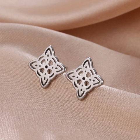 Minimalistische 304 Edelstahl Hexenknoten Ohrstecker Hohl Keltischer Knoten Vierzackiger Stern Geometrische Ohrringe Für Damen Schmuck Geschenk