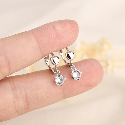 Herz Huggie Creolen Mit Rundem Zirkon Anhänger Kupfer Gold Silber Plattiert Elegante Schmuck Damen Mode Accessoires