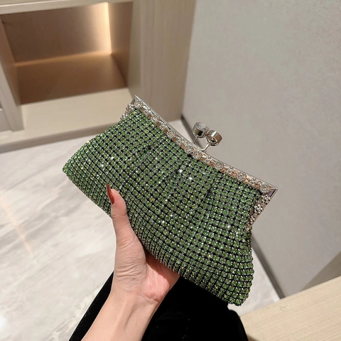 Luxury Rhinestone Evening Clutch Bag Sparkly Crystal Banquet Purse With Detachable Chain Strap For Women Party Wedding