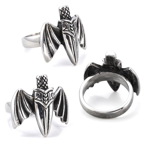 Gothische Vleermuisvleugel Dolk Ring Roestvrij Staal Vintage Dark Style Punk Sieraden Voor Dames En Heren