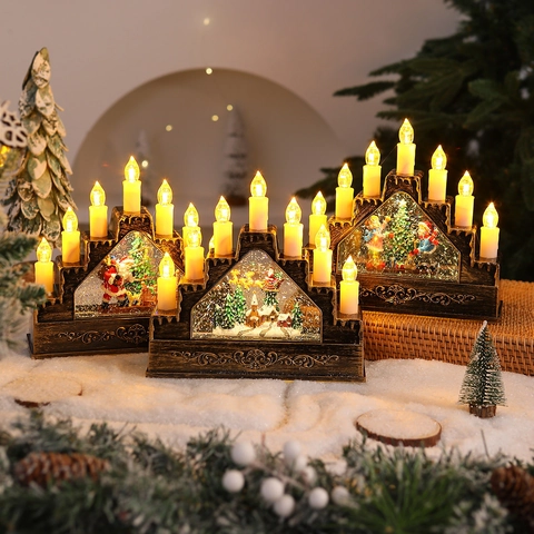 Ponte Di Candele LED Di Natale Luce Ad Arco Musicale Palla Di Neve Ornamento Bronzo Vintage Resina Plastica Arredo Scrivania Babbo Natale