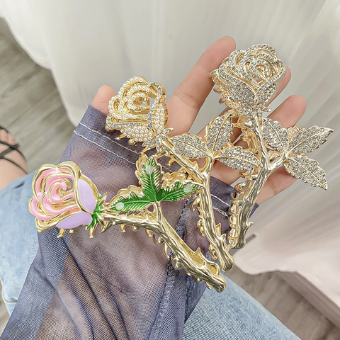 Vintage Roos Bloem Metalen Haarklem Met Steentjes En Kunstparels Franse Stijl Grote Haarklem Voor Dames
