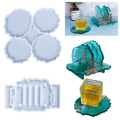 Silicone Epoxy Resin Mold For Irregular Coaster And Storage Rack DIY Crafting Geode Style Cup Mat Casting Tools