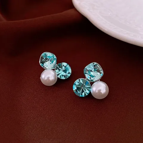 Elegant Geometric Stud Earrings With Rhinestone Crystal Imitation Artificial Pearl And 925 Sterling Silver Earring Post For Women