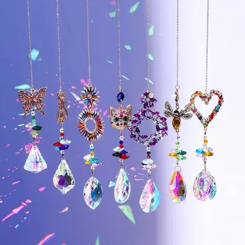 Kristall Suncatcher Hängende Dekoration Regenbogenmacher Prisma Anhänger Für Fenster Garten Dekoration Schmetterling Herz Katze Straß