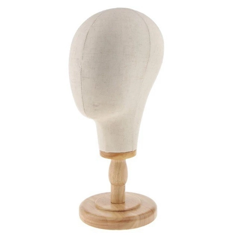 Linen Fabric Mannequin Head Display Stand With Wooden Base For Wigs Hats Jewelry Glasses Professional Showcase