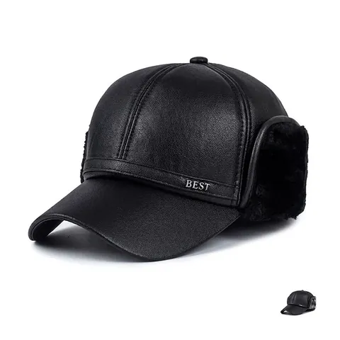 Berretto Da Baseball Invernale Da Uomo In Pelle PU Con Paraorecchie In Pelliccia Sintetica Cappello Caldo Antivento Per Anziani