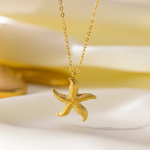 Collier Pendentif Étoile de Mer à la Mode en Acier Titane Or Boucles d'Oreilles Étoile de Mer Ensemble de Bijoux pour Femmes