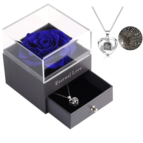 Heart Projection Necklace 925 Sterling Silver Multiple Languages I Love You Eternal Rose Jewelry Box Gift For Women