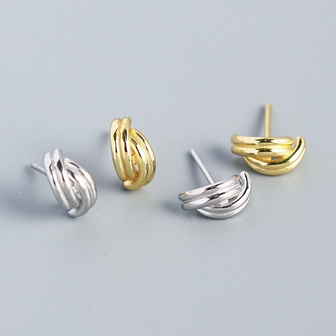Geometric Twisted Stud Earrings With 925 Sterling Silver Earring Post Minimalist Triple Layer Line Jewelry