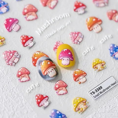 Adesivi Per Nail Art In Rilievo 3D Fungo Cartone Animato Colorato Decalcomanie Autoadesive Per Donne