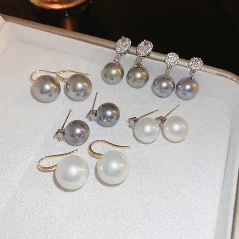Mode Elegante Künstliche Perlenohrringe Zirkonia Rund Einfach Vielseitig Minimalistisch Ohrschmuck Mit Silbernem Ohrringstecker Für Damen