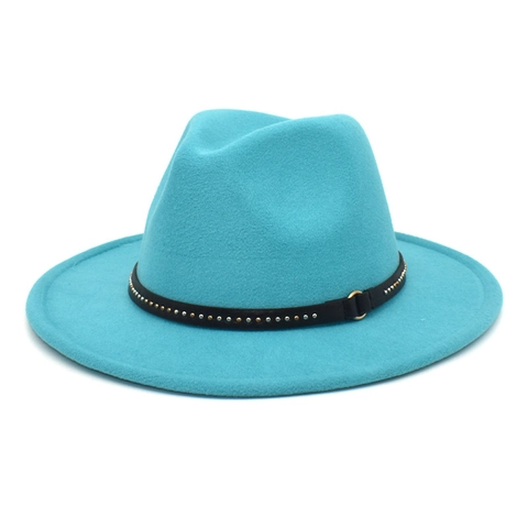 Wool Felt Fedora Hat With Rivet Leather Belt Wide Brim Vintage Jazz Cap Retro British Style Fashion Accessory