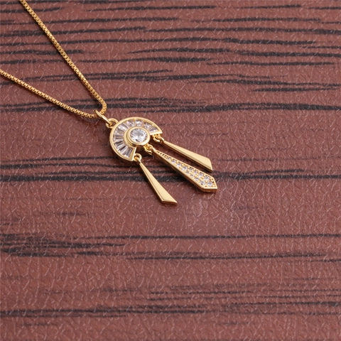 Fächerförmige Quasten Anhänger Halskette Kupfer Mikroeingesetzte Zirkon Boxkette Vergoldet Geometrischer Art Deco Schmuck