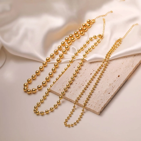 Minimalist Round Bead Ball Chain Necklace Copper Polished Clavicle Link For Women Adjustable