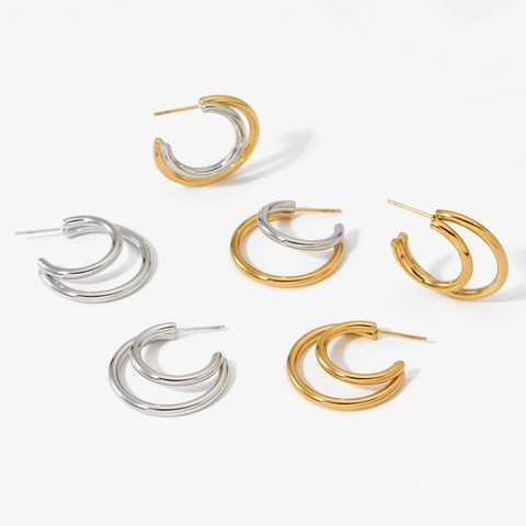 Dubbele Hoop Oorbellen Roestvrij Staal C Vorm Geometrisch Waterdicht Hypoallergeen Minimalistisch Sieraden Voor Dames