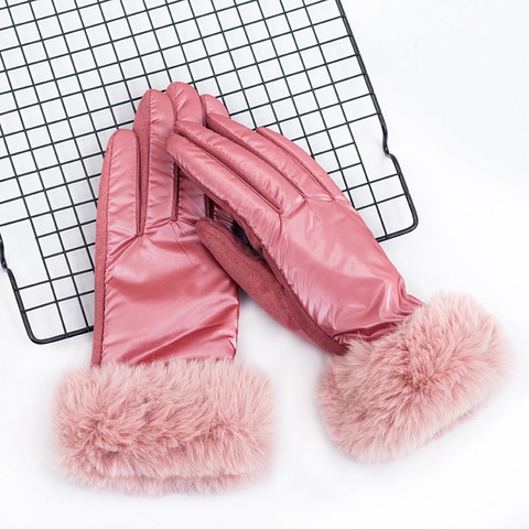 Women Winter Thermal Touch Screen Gloves Faux Rabbit Fur Cuff Windproof Waterproof Padded Warm Cycling Mittens