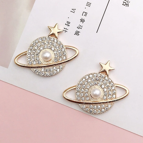 Saturn Planet Pendant Zinc Alloy Rhinestone Faux Artificial Pearl DIY Jewelry Accessory Space Galaxy Theme Star Detail Phone Decor