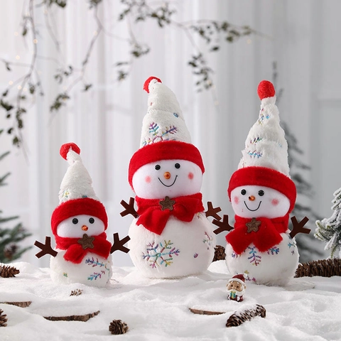 Muñeco De Peluche De Muñeco De Nieve De Navidad Decoración Con Gorro Rojo Bufanda Copo De Nieve Lentejuelas Letrero Bienvenida