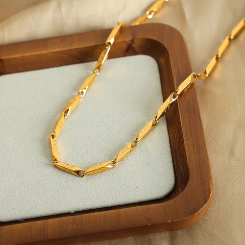 Collar De Eslabones Geométricos Acero Titanio Oro Plata Bicolor Patrón De Llave Griega Cadena Clavícula Moda Mujer
