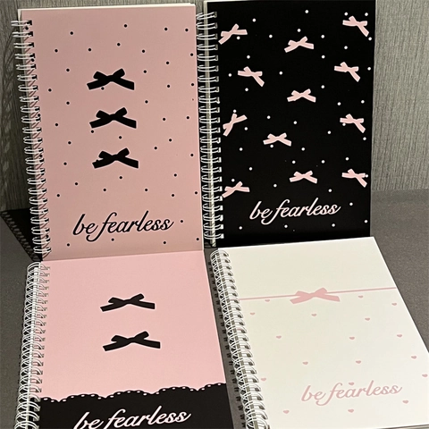 Carnet À Spirale Avec Motif De Nœud Inscription Be Fearless Lignes Horizontales Journal Style Ins Pour Étudiants Bureau