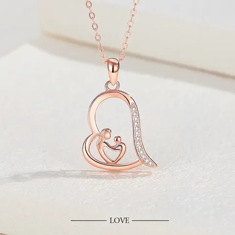 Collana Con Ciondolo A Cuore In Argento Sterling 925 Silhouette Madre E Figlio Zirconia Regalo Festa Della Mamma Gioielli
