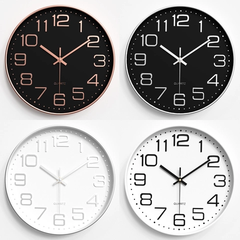 Orologio Da Parete Silenzioso Moderno Minimalista Rotondo Quarzo Analogico Per Soggiorno Camera Ufficio Decorazioni Casa Plastica Vetro