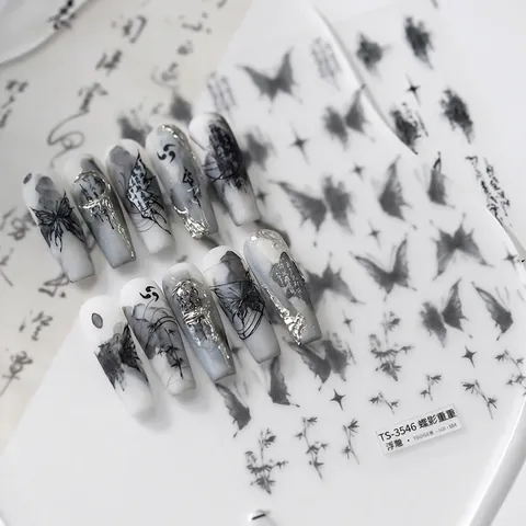 Adesivi Per Unghie Farfalla Lavaggio Inchiostro 5D Rilievo Calligrafia Stella Decalcomanie PET Manicure Decorazione Per Donne
