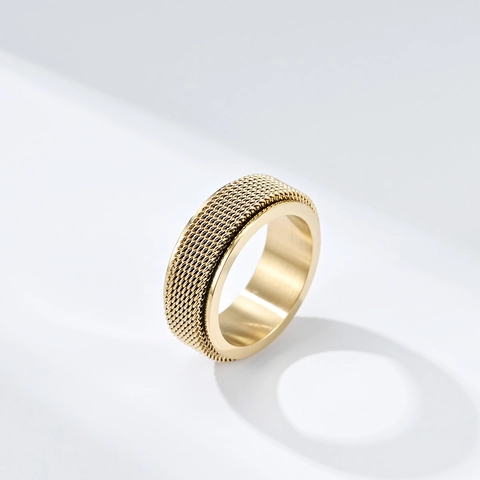 Anello Girevole in Acciaio Inossidabile a Rete per Uomo Donna Fascia Spinner Ansia Unisex Trama Intrecciata Industriale Gioielli
