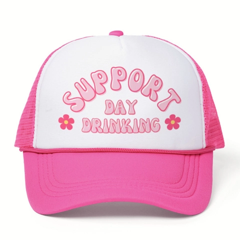 Cappello Trucker Stampa Support Day Drinking Rete Posteriore Spugna Anteriore Regolabile Stile Retro Street Uomo Donna