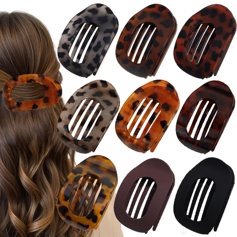 Pinces À Cheveux Imprimé Léopard Coeur Ovale Design Creux Plastique Résine Mat Brillant Accessoires Mode Pour Femmes