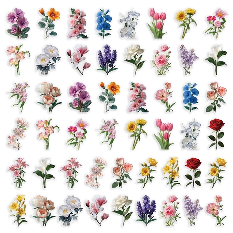 Blumen Aufkleber Transparent PET Wasserdicht Romantische Blumenmuster Für DIY Scrapbooking Laptop Handyhülle Dekoration