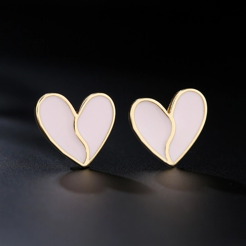 Orecchini A Lobo A Cuore Minimalisti Rame Placcato Oro 18 Carati Smalto Design Diviso Gioielli Alla Moda Per Donna