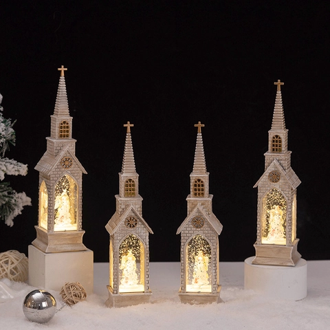 Lanterna Palla Di Neve Di Natale Luce Notturna LED Resina Plastica Decorazione Da Scrivania Effetto Neve Regalo
