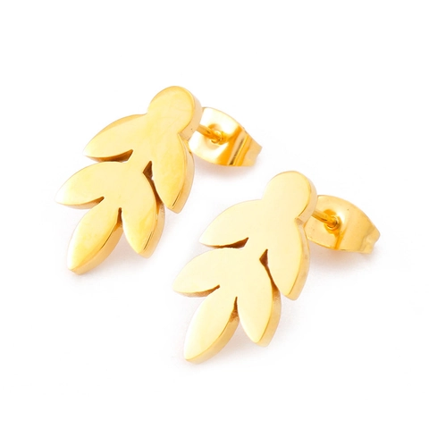 Minimalist Leaf Stud Earrings For Women Stainless Steel Gold Plated Tree Leaf Shape Jewelry Nature Inspired Style