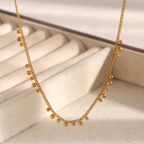 Minimalist Necklace Stainless Steel 18K Gold Plated Ball Beads Curb Chain Refined Elegant Jewelry For Women