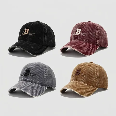 Kids Corduroy Baseball Cap Vintage Letter B Embroidery Adjustable Hip Hop Sun Hat For Boys Girls