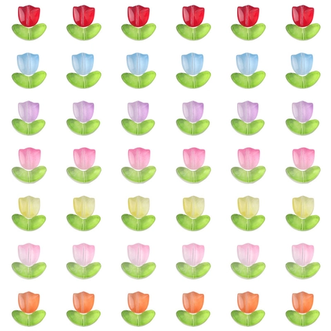 Tulpentulpenblüten Und Blatt Glasperlen Für DIY Schmuckherstellung Gradient Transparent Handgemachte Bastelbedarf