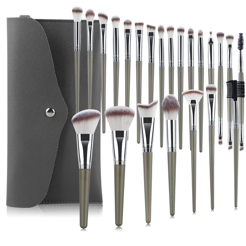 Professional Makeup Brushes Synthetic Fiber Bristles Silver Ferrule Grey Handle Eye Shadow Foundation Powder Application Soft