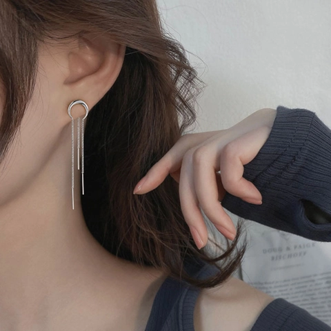 Orecchini In Rame Con Nappa Lunga A Mezzaluna Per Donna Stile Coreano Minimalista Gioielli Eleganti