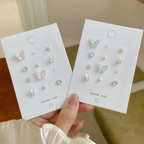 Butterfly Heart Artificial Pearl Stud Earrings Zircon Copper With 925 Sterling Silver Earring Post Elegant Accessories For Women