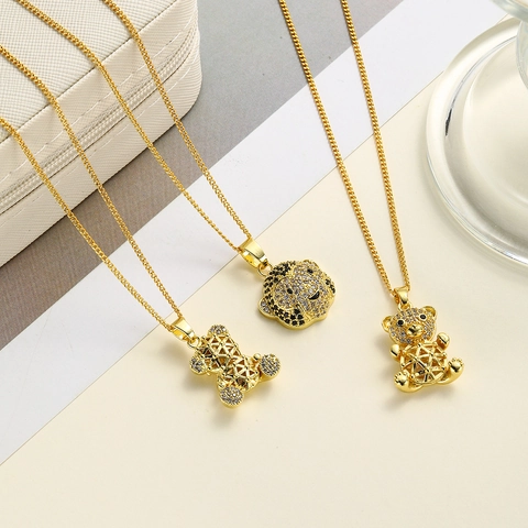 Süße Tier Panda Affe Anhänger Halskette Luxus Kupfer Zirkonia Eingelegt 18K Vergoldet Kette Halskette Für Damen Schmuck