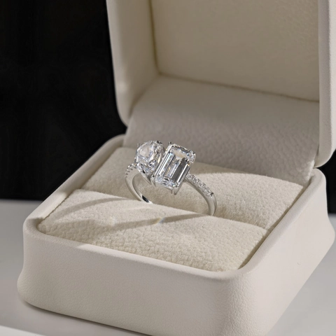 Toi Et Moi Ring 925 Sterling Silver Emerald And Pear Cut Cubic Zirconia Double Stone Wedding Jewelry For Women