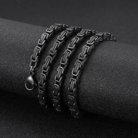 Collar De Cadena Bizantina Para Hombre Acero Inoxidable Vintage Hip Hop Eslabón Geométrico Negro Joyería