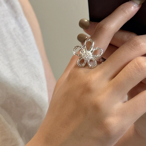 925 Sterling Silver Flower Jewelry Set For Women Zirconia Inlaid Necklace Earrings Ring Korean Minimalist Jewelry Gift