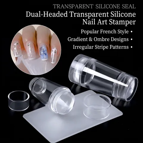 Clear Silicone Nail Art Stamper With Scraper Double Head DIY Manicure Polish Transfer Tool French Tip Template