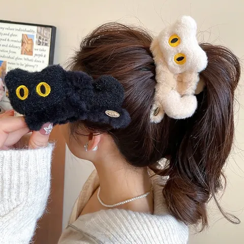 Süße Plüsch Katze Haarklaue Clip Kunstpelz Haarklammer Herbst Winter Eleganter Stil Kawaii Tier Haarschmuck Damen