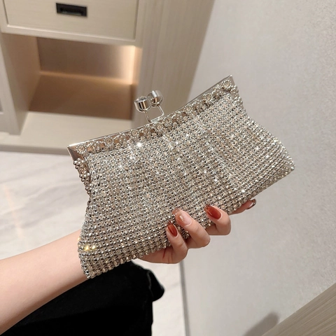 Luxury Rhinestone Evening Clutch Bag Sparkly Crystal Banquet Purse With Detachable Chain Strap For Women Party Wedding