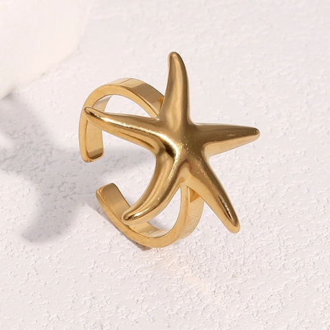 Anillo Abierto De Estrella De Mar De Acero Inoxidable Chapado En Oro De 18K Ajustable Estilo Vacaciones Joyería Para Mujer